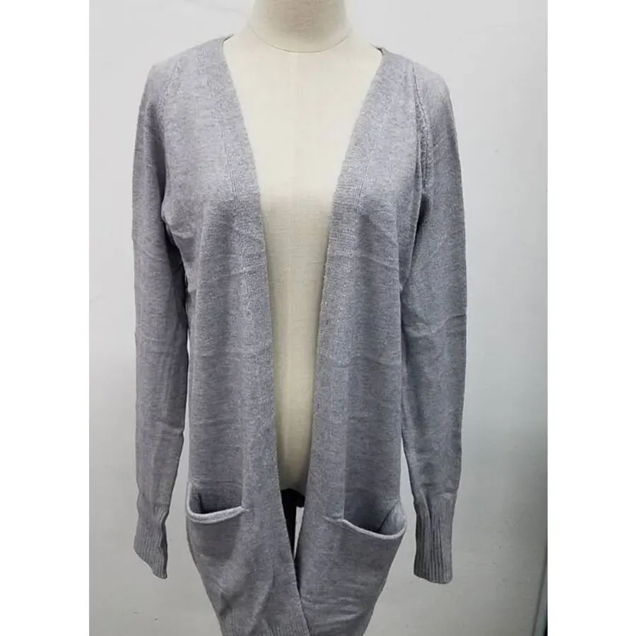 gray Women's sweater long solid color large pocket knit cardigan sweater - Цвет: gray