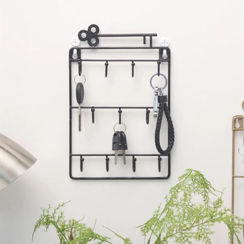 

Creative 11 Hooks Metal Wall Hook Key Holder Behind Door 3 Layers Hooks Accessories Organizer Brief Iron Art Hooks