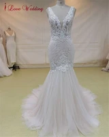 100 real glamorous mermaid wedding dress gliter tulle long train sexy v neck deep gorgeous bridal gown 2021 robe de mari%c3%a9e