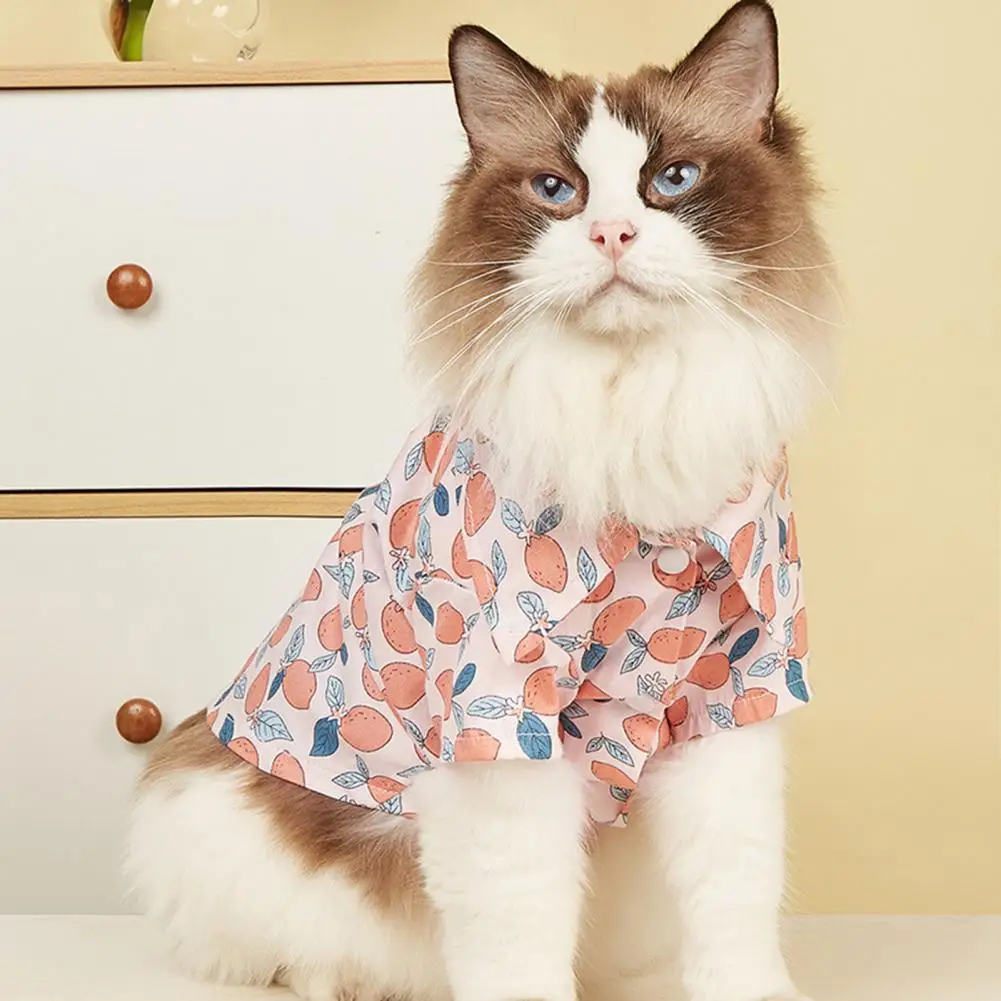 

Puppy Shirt Two-legged Turndown Collar Bright Color Comfortable Cotton Fruit Printing Pet T-Shirt Costume Washable for Daily Lif