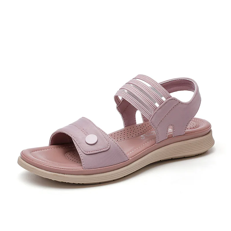 

New 2021 European And American New Women's Sandals Metal Elastic Casual Beach Seaside Flat Shoes