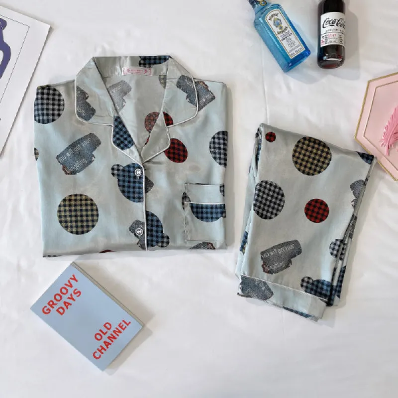 Пижама женская с отложным воротником и длинным рукавом на осень весну женское из