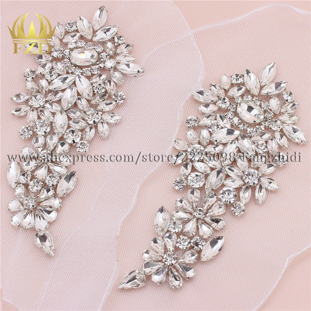 1 пара прозрачные стразы Вышивание на Кристалл бисера железа аппликация длинный шлейф стразы отделкой для свадьбы Свадебное платье ClothesFA-881