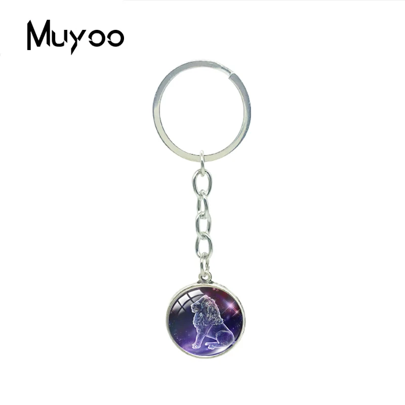 Fashion Galaxy 12 Horoscope Scorpio Capricorn Aquarius Sign Double Side Pendant Keychain Glass Dome Zodiac Jewelry Gifts | Украшения и