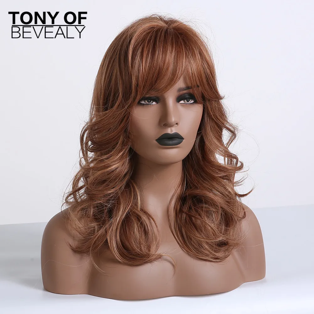 Длинные коричневые волнистые синтетические парики для афроамериканских женщин