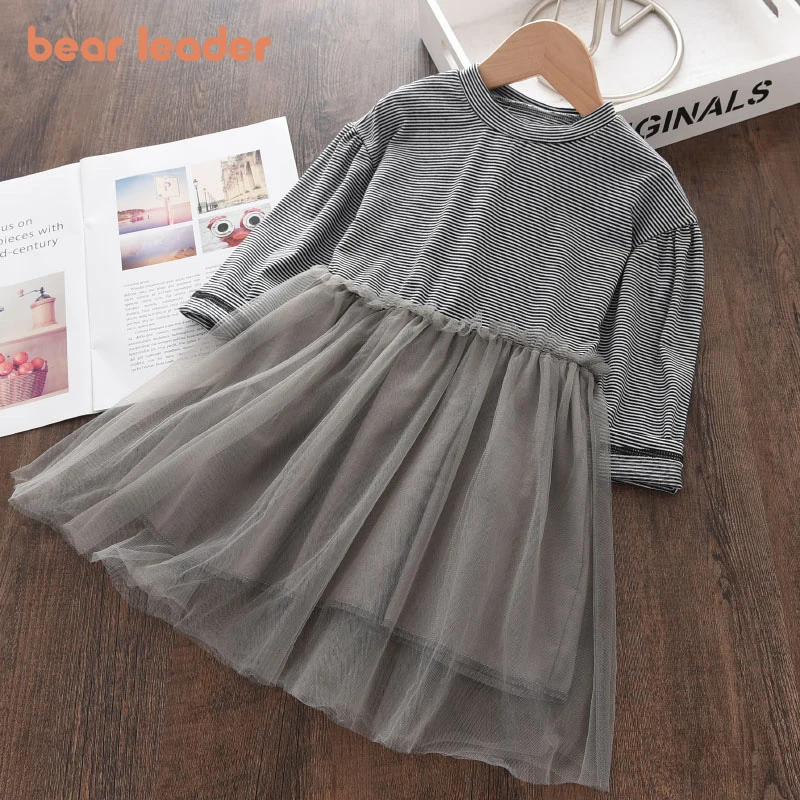 

Bear Leader Girls Striped Dress 2021 New Fashion Baby Girl Patchwork Mesh Dresses Children Casual Korean Style Costumes For 3-7Y