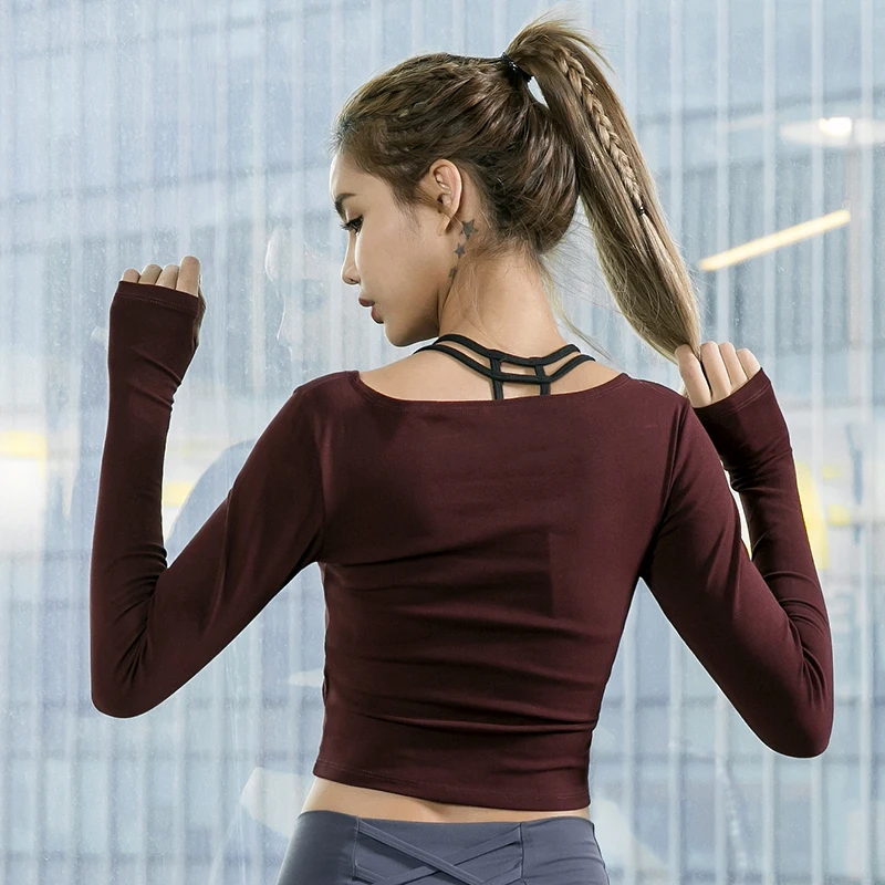 Женская футболка VEQKING с длинным рукавом для йоги коротким пупком дышащая занятий