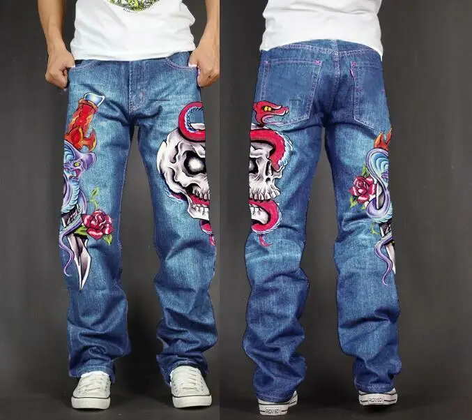 Для мужчин длинные штаны для мешковатые свободный крой джинсы в рэп-стиле стиле
