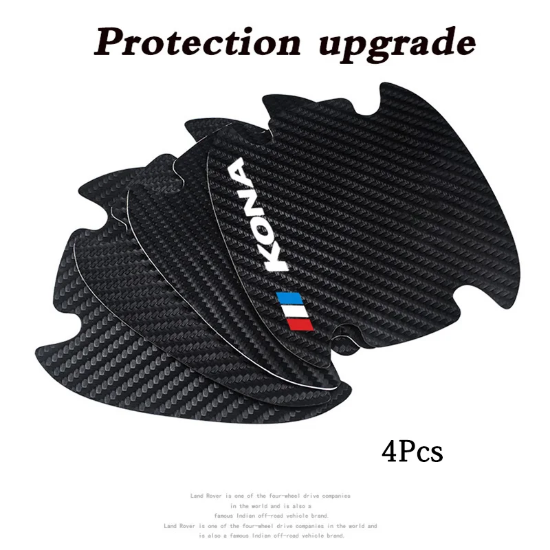 

4pcs Carbon Fiber Car Door Handle Scratch Protector Leather Stickers Vinyl Decals For Hyundai KONA 2018 2019 2020 Accessories