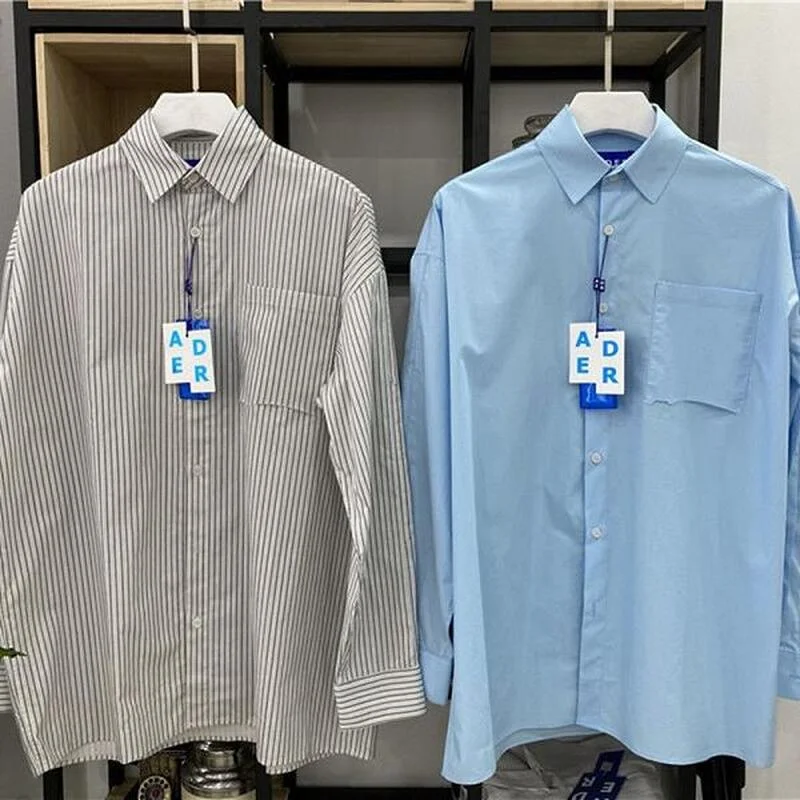 

22SS Solid Color Simple Striped Embroidery EU Size ADER ERROR T Shirt Long Sleeves Men Women Streetwear Spirng Autumn Viking