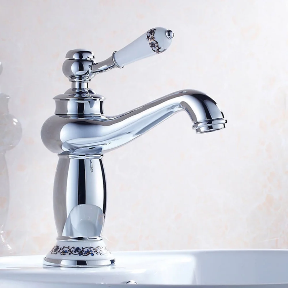 

European Antique Kitchen Brushed Bronze Bathroom Basin Single Handle Sink Mixer Tap (Antique Blue and White Porcel