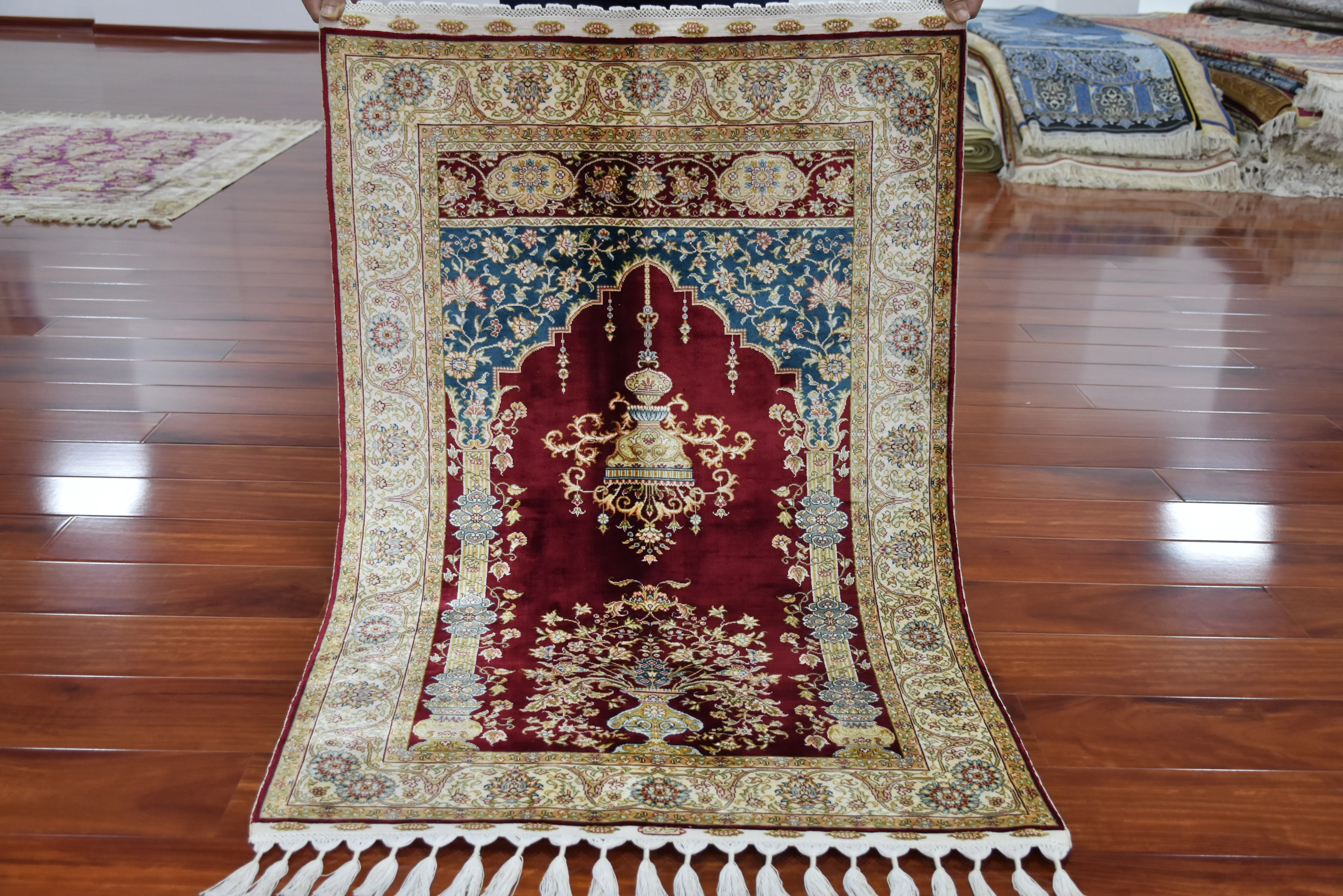 2 5 'x 4' Красный Цветочный Шелковый ковер с вазой Турецкий Дизайн Восточный