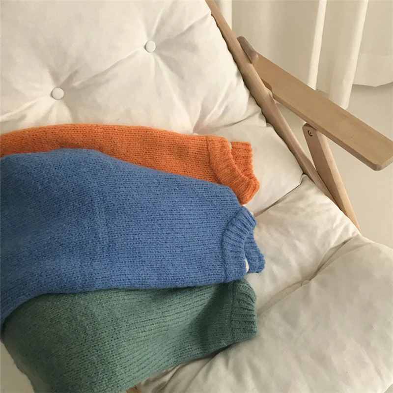 

Zoki Sweaters for Women South Korea Candy Color Loose O-neck Sweater Winter Thick Warm Versatile Pullover Laziness-Style Sweater