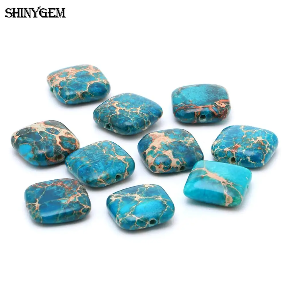 

ShinyGem 10 шт. 14 мм квадратный темно-синий цвет натуральный морской осадочный Императорский яшма очаровательные каменные бусины текстура для и...