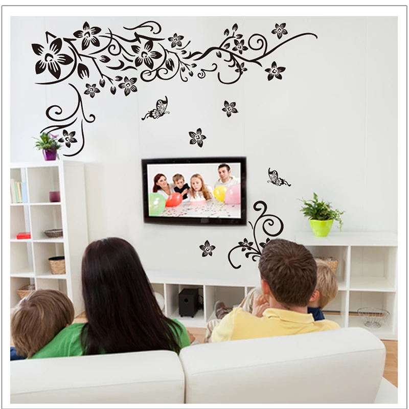 Настенная Наклейка для домашнего декора обои сделай сам черные цветы бабочки
