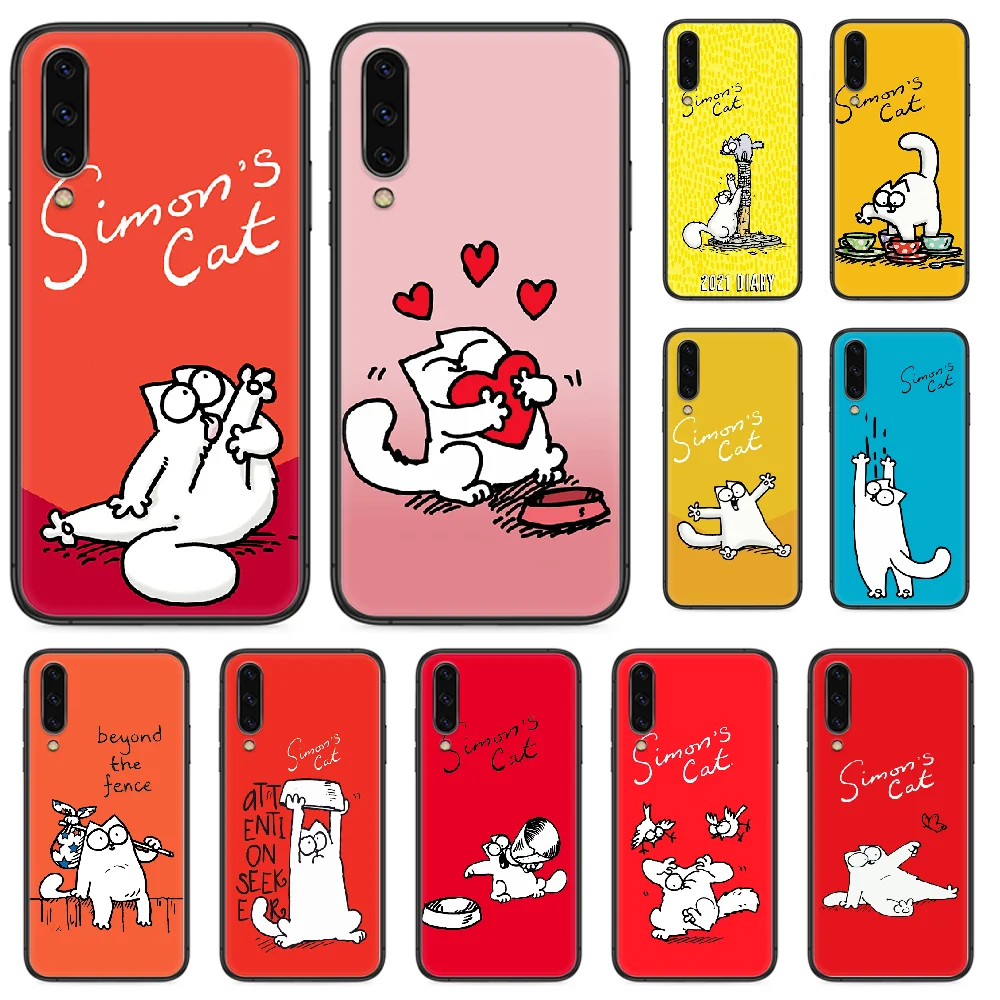 

Cute Cartoon Simons Cat Phone case For Samsung Galaxy A 3 5 7 8 10 20 20E 21S 30 30S 40 50 51 70 71 black Hoesjes Luxury