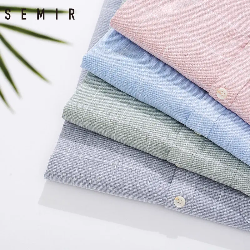 Мужская хлопковая рубашка SEMIR однотонная Повседневная с короткими рукавами в