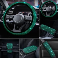 olive green car steering wheel cover accessories women bling rhinestones set interior auto decor styling luxury emerald series