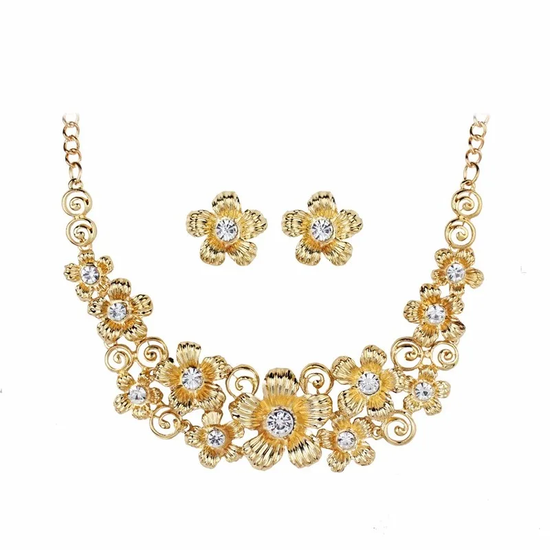 Дубай Золотые Ювелирные наборы для женщин модное длинное ожерелье цветок серьги