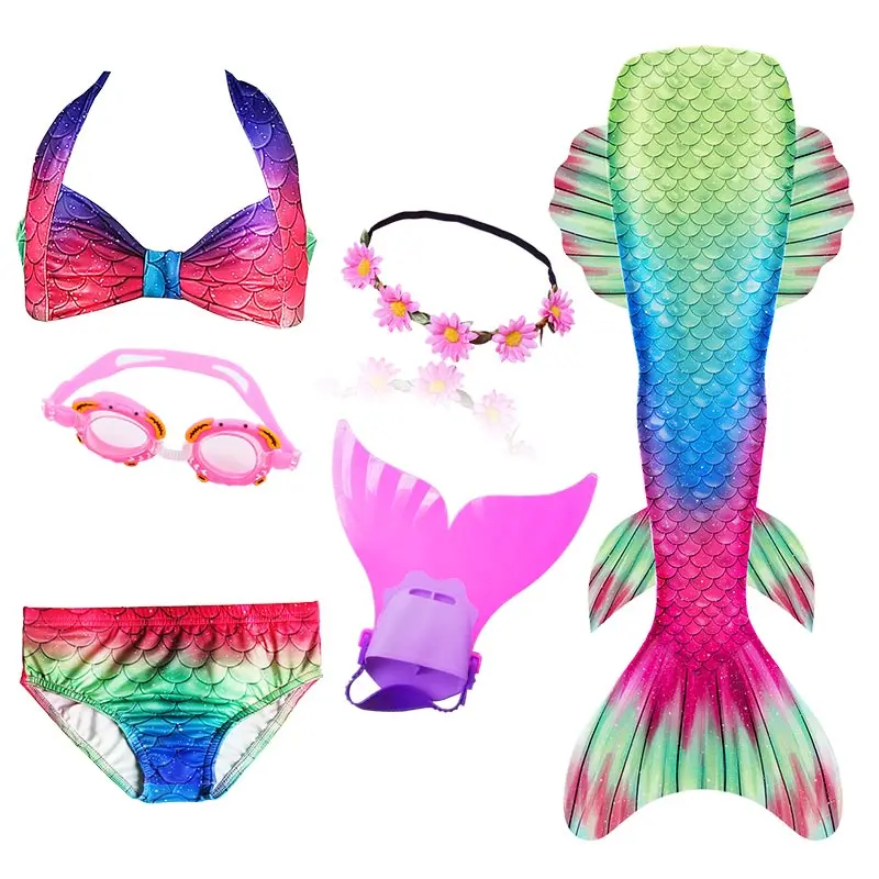 Купальный костюм для девочек с хвостом Русалочки и моноластами комплект