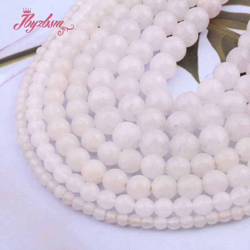 

4/6/8/10mm Round White Jades Beads Faceted Stone Beads Loose Spacer For DIY Necklace Bracelets Earring Jewelry Making Strand 15"