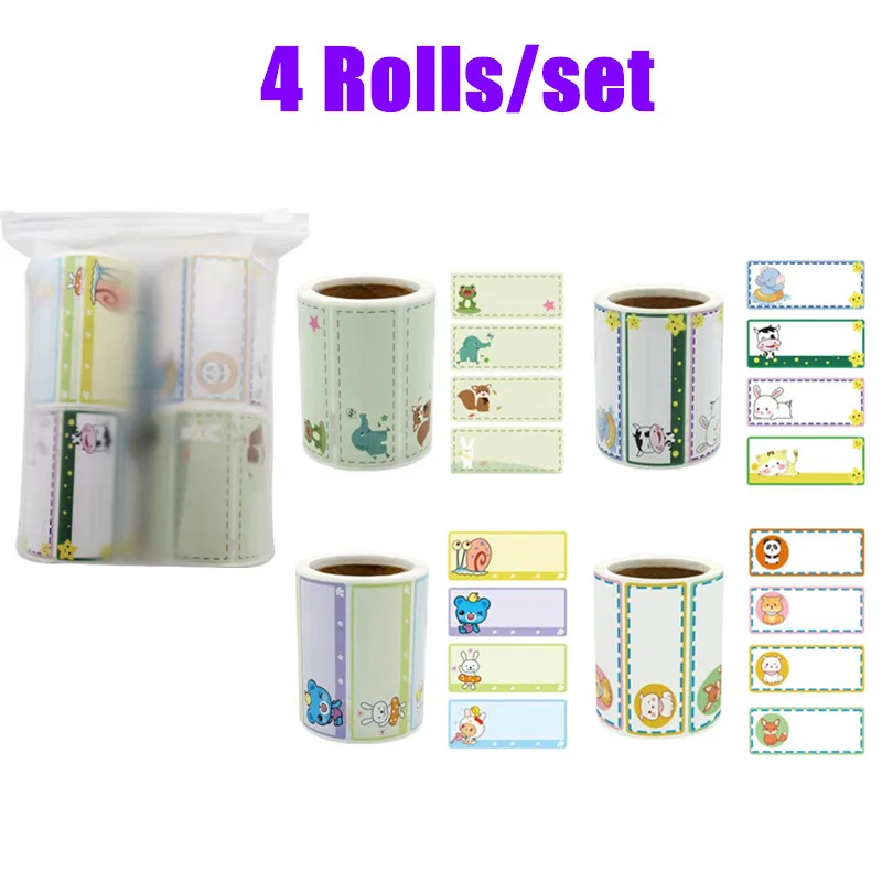 

4Rolls/Set Children Kids Name Stickers Strong Sticky Daycare Lables Bottle Stationery Stickers for Family Kindergarten School