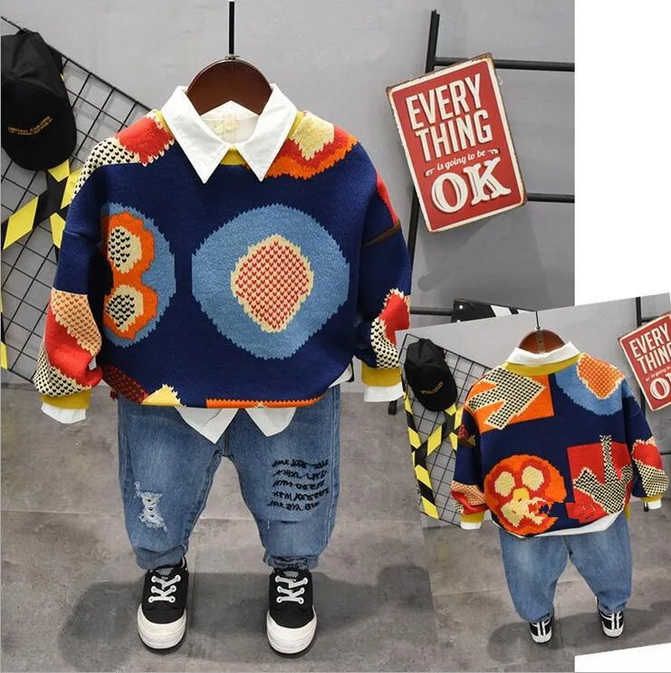 

Children Boys Clothing Set Kids Cotton Sets Spring Autumn Sweater + Shirt + Jeans Boy Outfit 3pcs Boys Set 2-7years