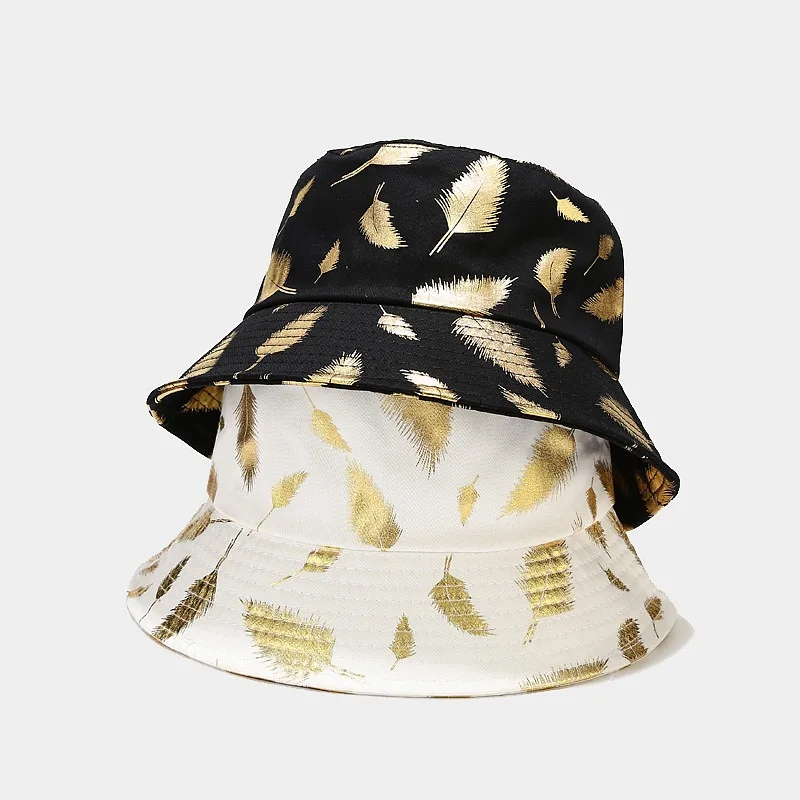 

Summer New Golden Feather Bucket Hat Men Women Outdoor Breathable Adjustable Fisherman Hat Foldable Panama Travel Sun Cap
