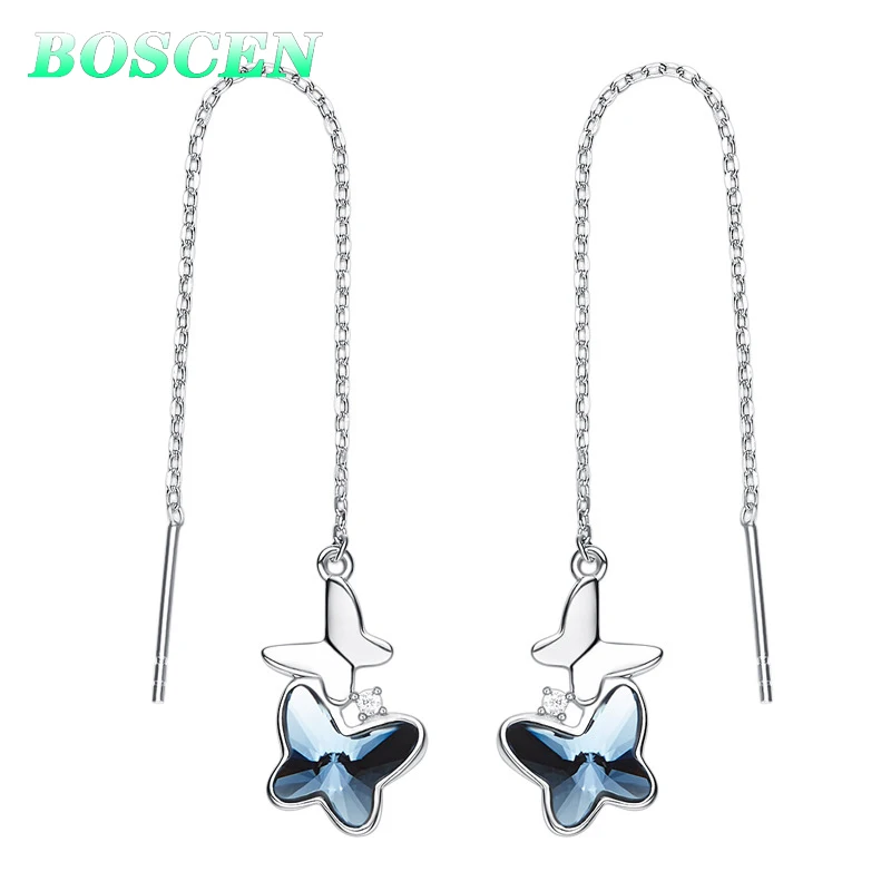 Женские серьги бабочки BOSCEN из стерлингового серебра 925 пробы с австрийским