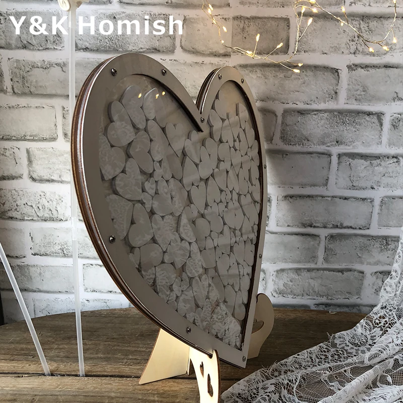 Свадебная книга для гостей, Y& K Molish деревянная фоторамка, капля верхняя рама знак книга с 100 шт деревянные Сердца, деревенские Свадебные украшения