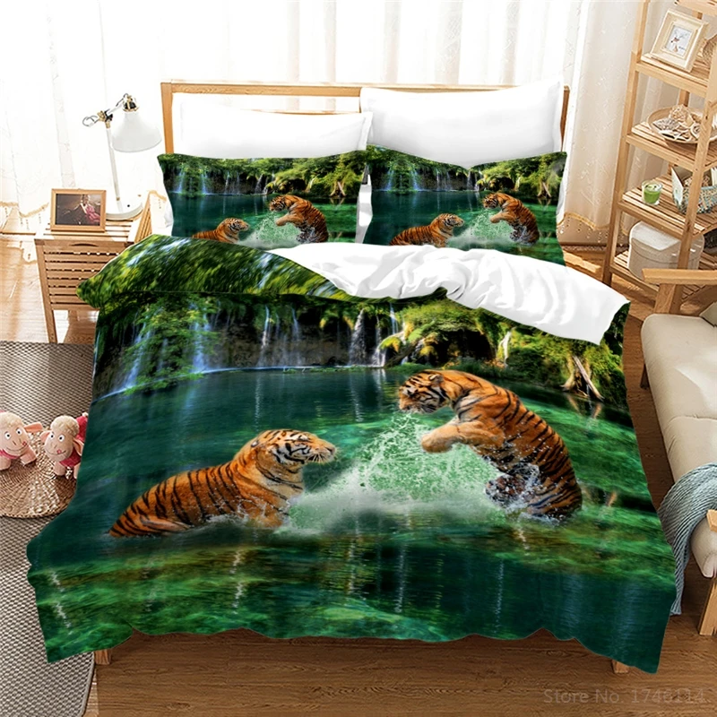 Комплект постельного белья с 3D принтом тигра животного и симпатичного ангела