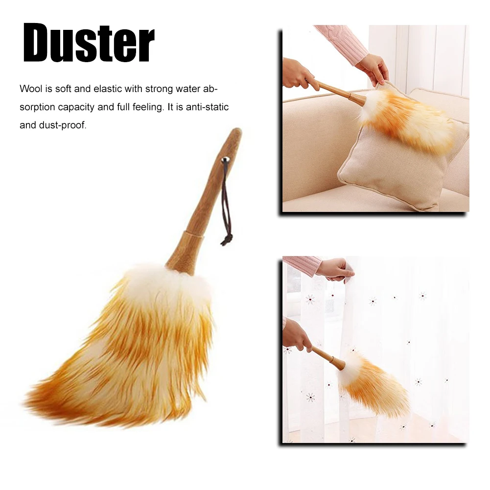 

Soft Wool Home Car Duster Anti Static Household Cleaning Feather Dust Brush Wooden Handle Hand Car Dusting Cleaner Remove