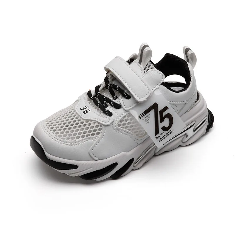 

2021 Summer Kids Boy Girl Shoes Casuals Hook&Loop Solid Round Toe Fashion Sneakers Concise Flat Heels Air Mesh Breathable