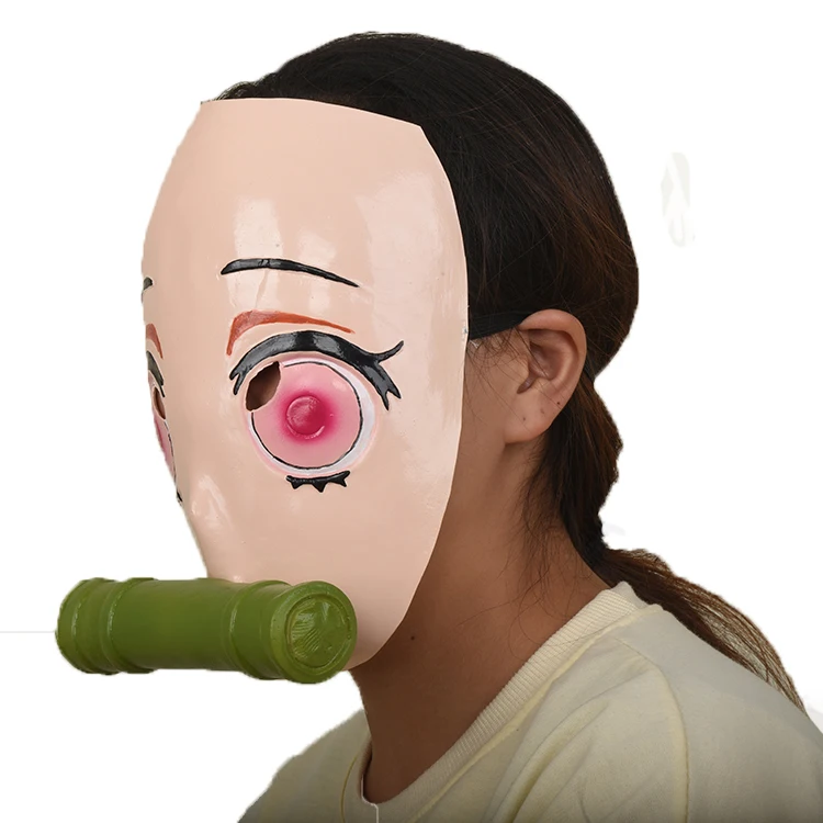 Аниме Demon Slayer Kimetsu no Yaiba латексная маска для косплея Kamado Nezuko реквизит розовый