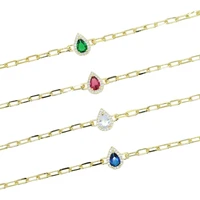 paper clip chain with colorful birthstone tear drop cubic zirconia cz choker necklace 2021 new wholesale