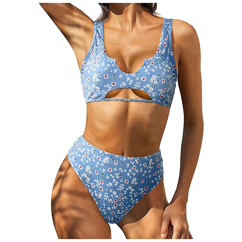 

Купальник-бикини женский с завышенной талией и леопардовым принтом