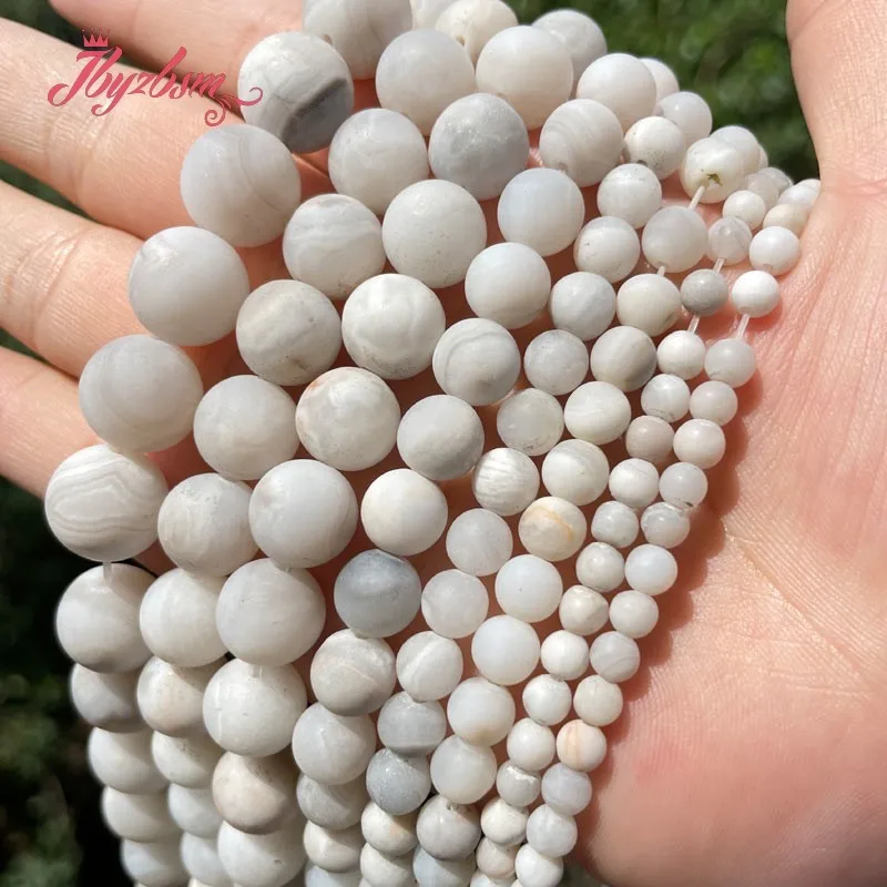 

Natural Round White Crazy Lace Agates Frost Stone Beads 6/8/10/12mm For DIY Necklace Bracelets Jewelry Making Loose Strand 15"