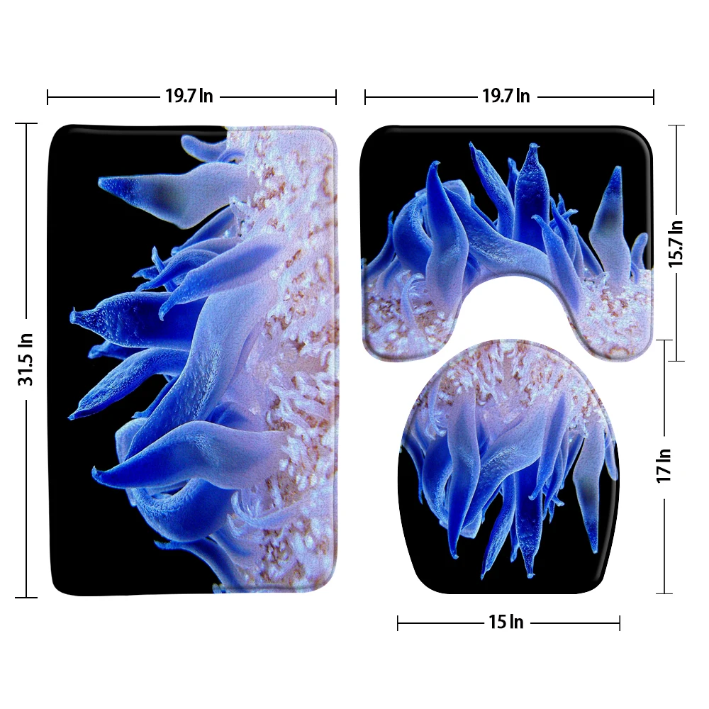

Blue Ocean Coral Bath Mats Bathroom Rug 3-Piece Set Seabed Animal Fish Non-Slip Flannel U-Shaped Pad Toilet Bath Decor Sets