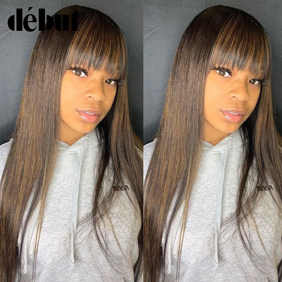 Дебютные прямые человеческие волосы парики с челкой Омбре P4/27/30 бразильские 100%