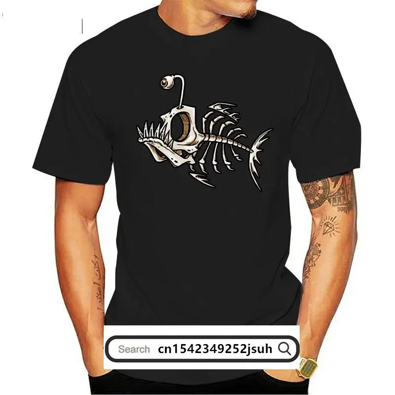 

Men'S Anglerfish Skeleton Bonefish Boat Fishing Diving Fish Crew Neck T-Shirt Cotton Short Sleeve O-Neck Tops Tee Shirts