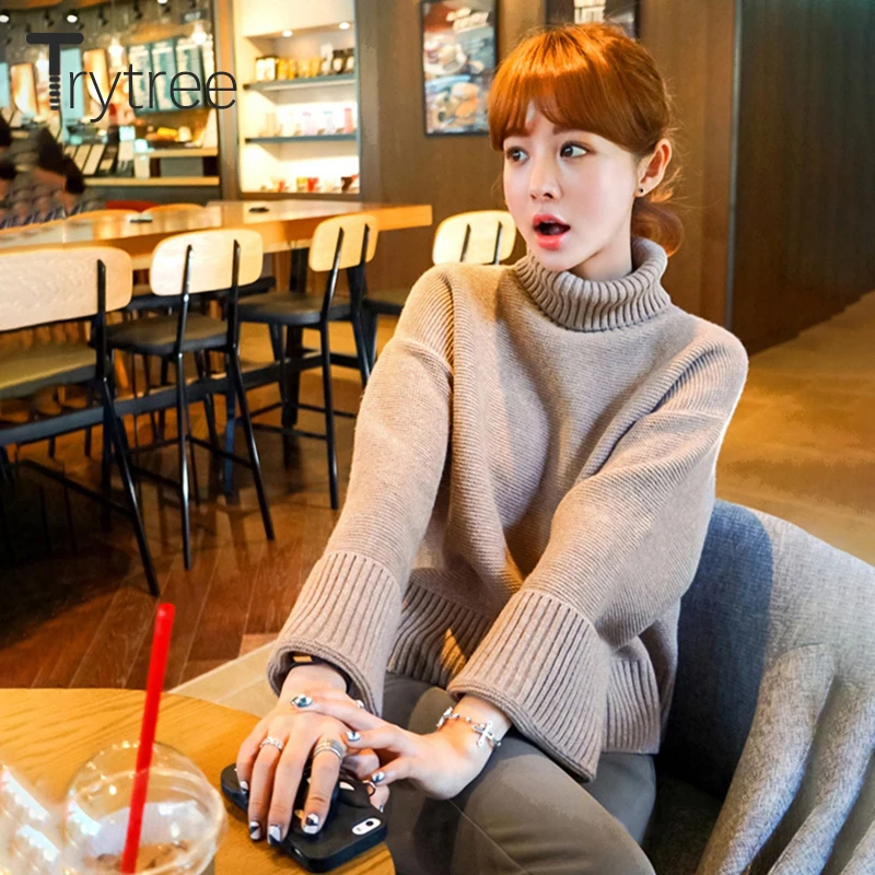 Осень-зима 2020 женский свитер Trytree повседневная водолазка акриловый Однотонный