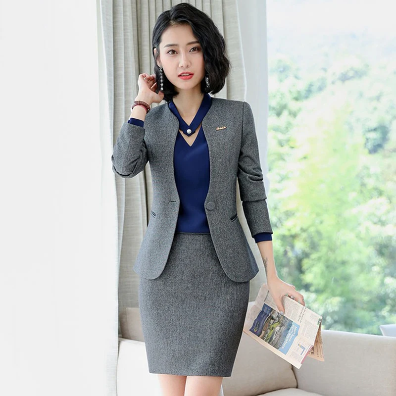 gray coat and skirt IZICFLY стиль осень серый брючный и пиджак костюм Женская рабочая одежда офисный элегантный деловой костюм из двух предметов женские офисные брючные костюмы - Цвет: gray coat and skirt