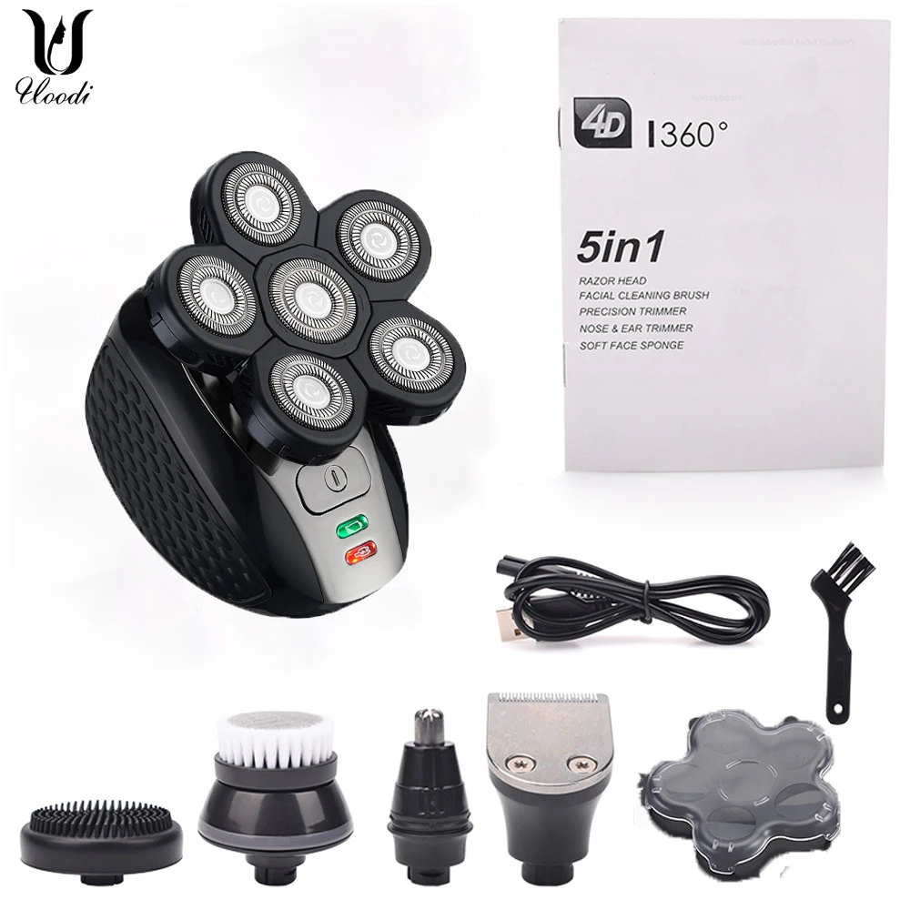 

6 Blades Electric Shaver for Men Hair Trimmer USB Rechargeable Razor Rotate Face Brush Grooming Set 5 in 1 2H