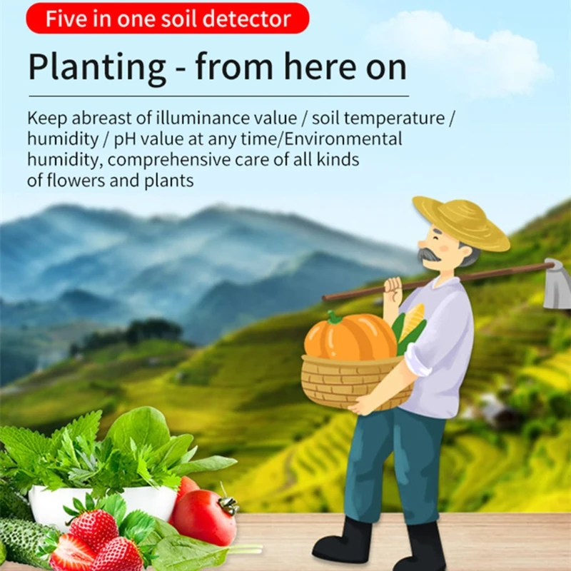 

Soil PH Meter Soil Tester Moisture with Light/PH/Temperature/ Ambient Digital Plant Thermometer Test Gardening Tool