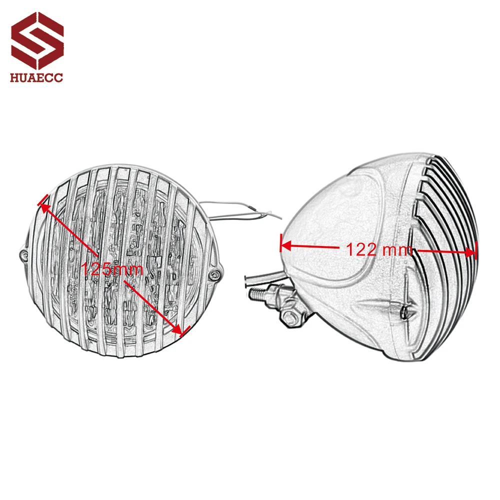 

5 inch Motorcycle Old School Scalloped Vintage Finned Grill Headlight for Harley Chopper Bobber Cafe Racer