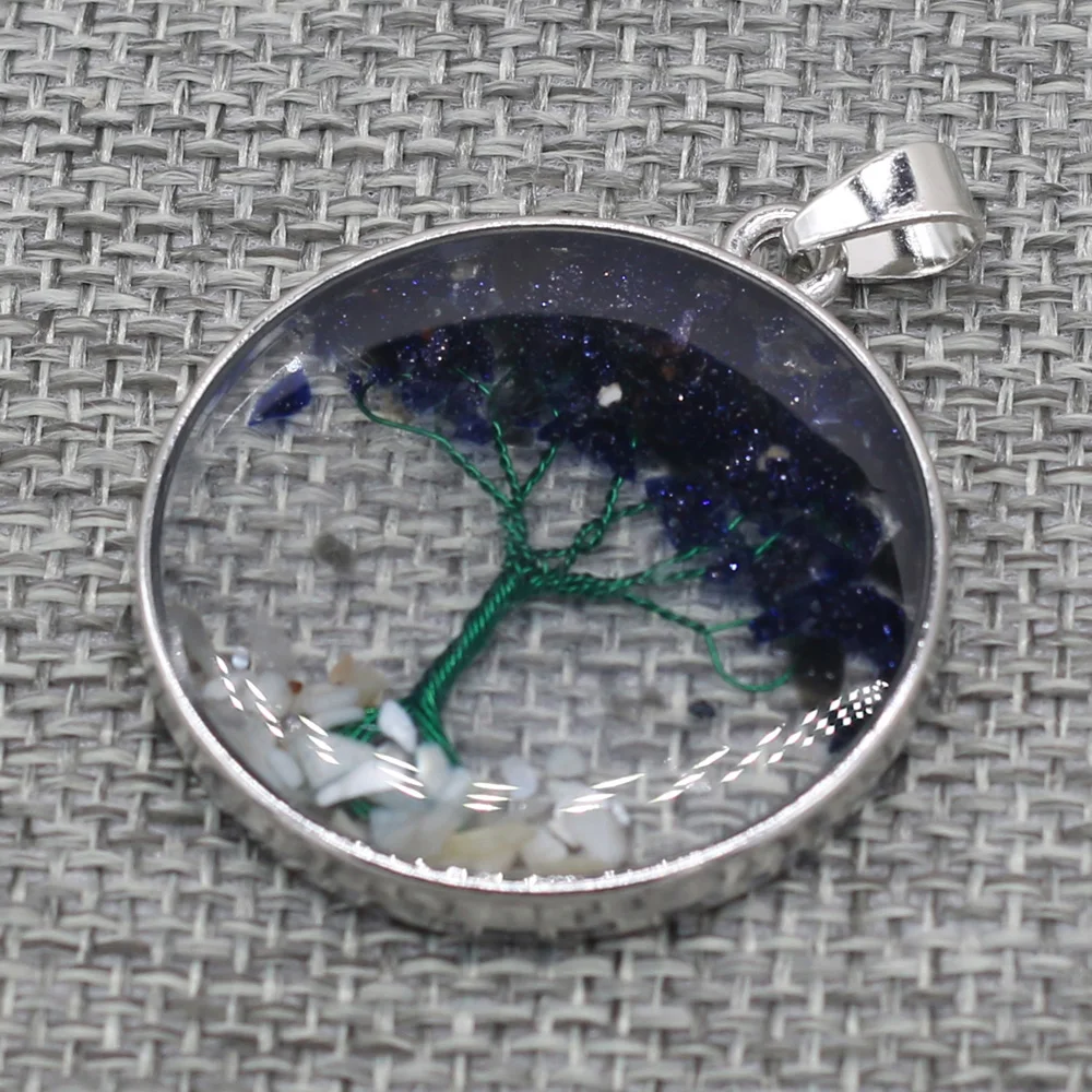 

Natural Stone Transparent Pendants Blue Sand Charm Tree of Life for Fashion Jewelry Making DIY Necklace Earrings Gifts