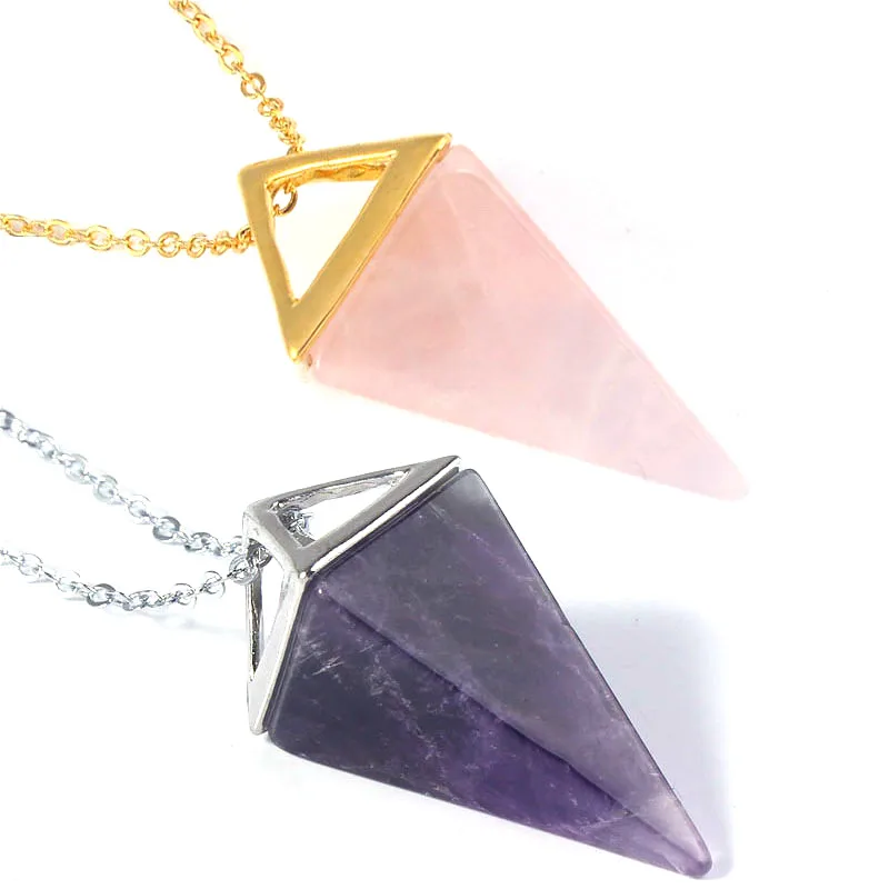 Натуральный камень каменная Пирамида маятниковая подвеска исцеляющая Рейки Кристалл Кварцевые ожерелья из оникса Подвеска для женщин мужчин модные ювелирные изделия