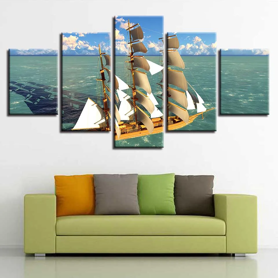 HD Печатные Фотографии Декор стены искусства 5 шт. красивые морской воды корабль и