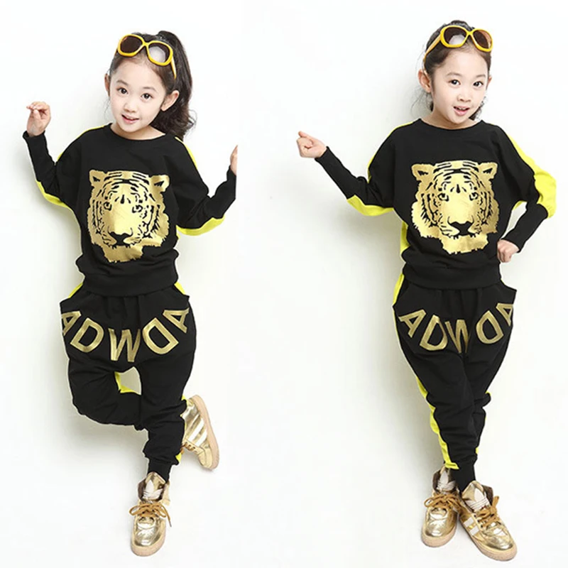 Сезон весна футболка с принтом Тигра для маленьких девочек комплект спортивной