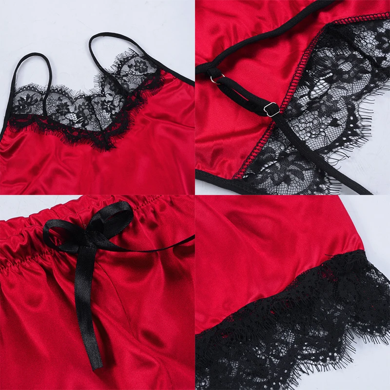 Женский пижамный комплект домашний костюм топ и шорты Сексуальная атласная